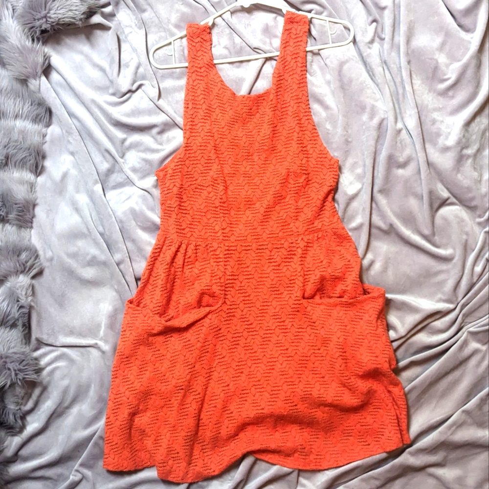 Free People Women's Orange Lace Poppy Mini Dress  Sleeveless Caged Back - Size M